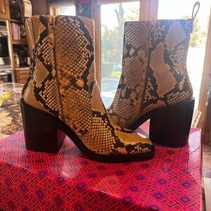 Tory Burch Heeled Ankle Boot- Stamped Snake Printed Leather